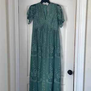 Sage Lace Mesh Overlay Maternity Maxi Dress